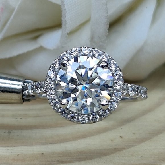 8MM Brilliant Cut Round Moissanite Halo Ring SIze 5 - Picture 1 of 5